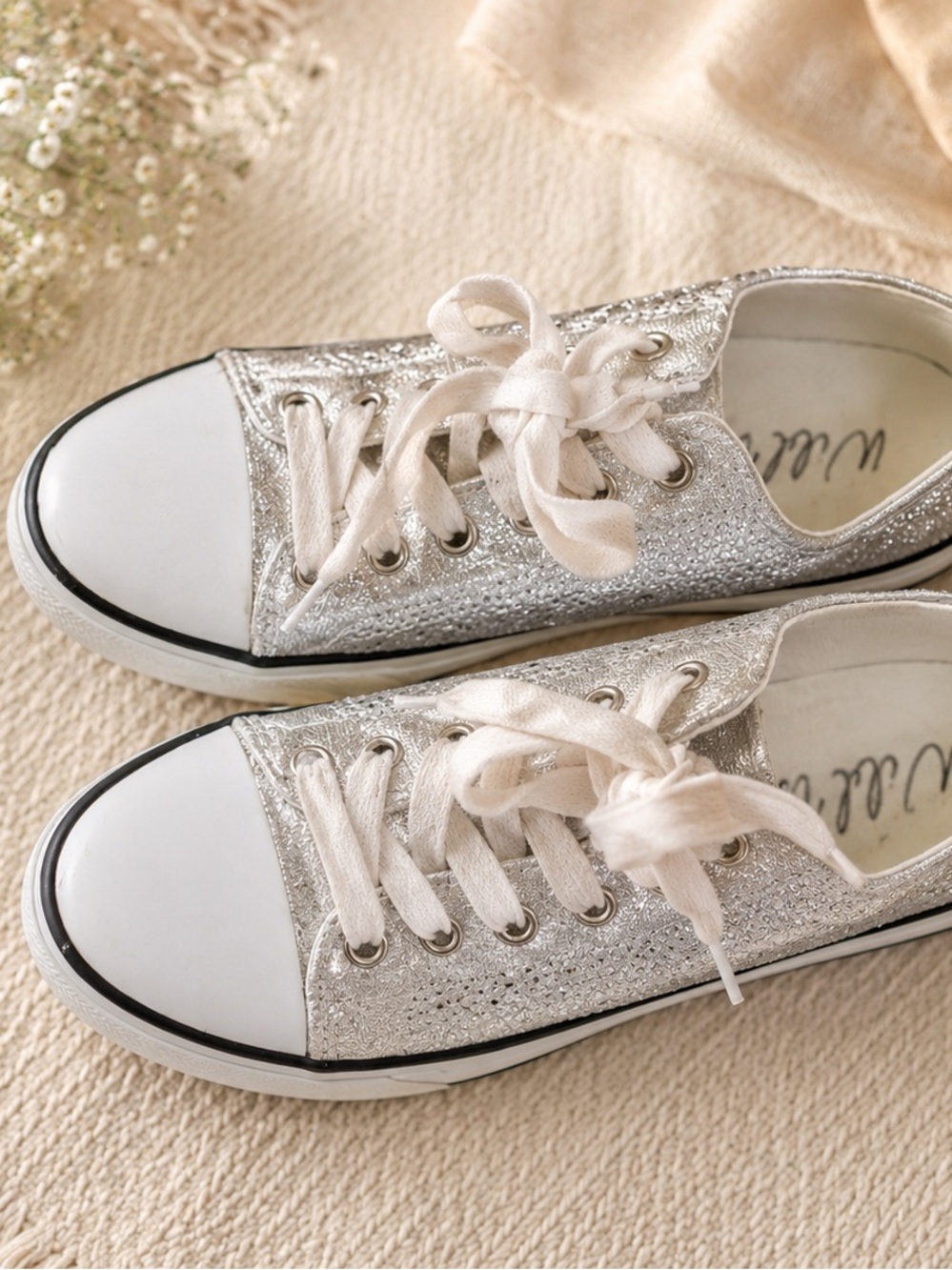 Wild Pair Silver Sneakers with White Trim